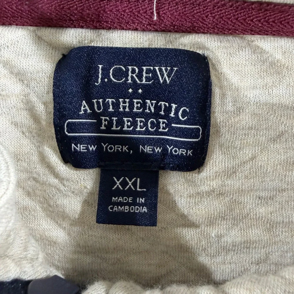 J.Crew Mens Authentic Fleece Quilted Quarter Zip Pullover Beige XXL